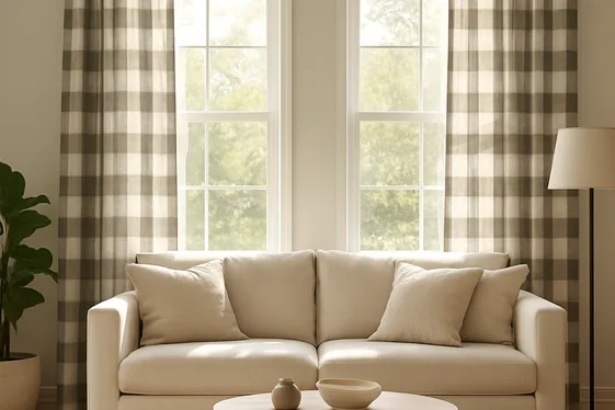 Mix Buffalo Plaid Curtains with Neutral Furniture illustration