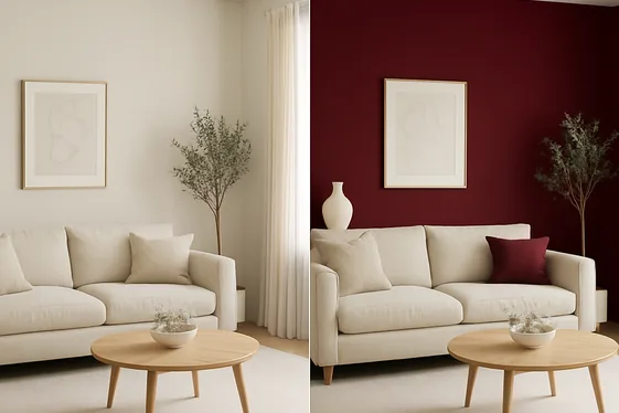 Before and After: Burgundy Accent Wall Impact illustration