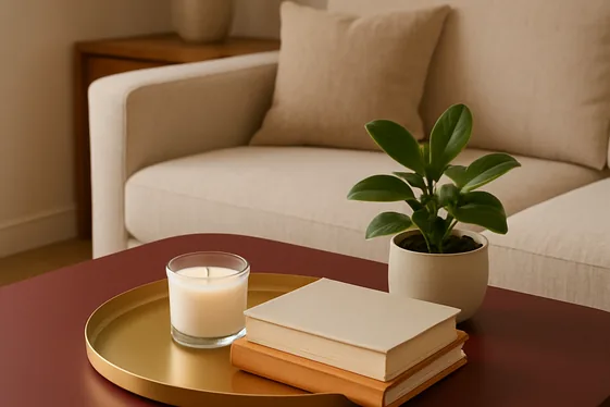 Step-by-Step Guide to Styling a Burgundy Coffee Table illustration