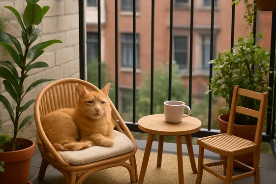 Set Up a Small Cat Patio with Outdoor Furniture illustration