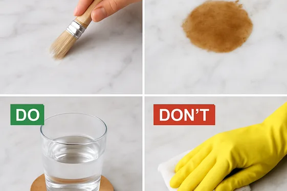 Do and Don't List for Caring for Marble Dining Tables illustration