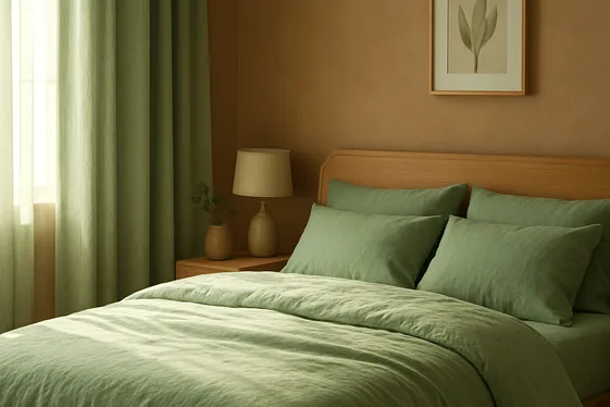Layer Soft Greens in Bedding and Curtains illustration
