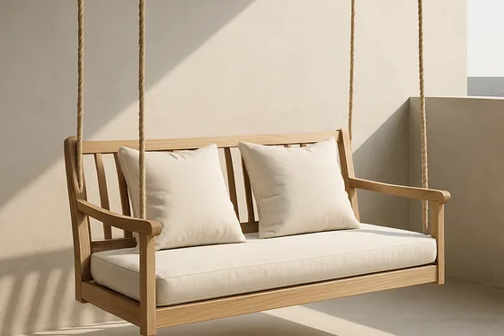 Create a Minimalist Wooden Jhula Setup with Cushions illustration