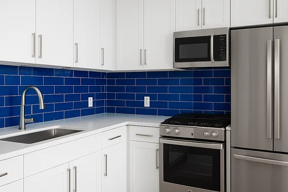Bold Cobalt Blue Tiles Paired with White Countertops illustration