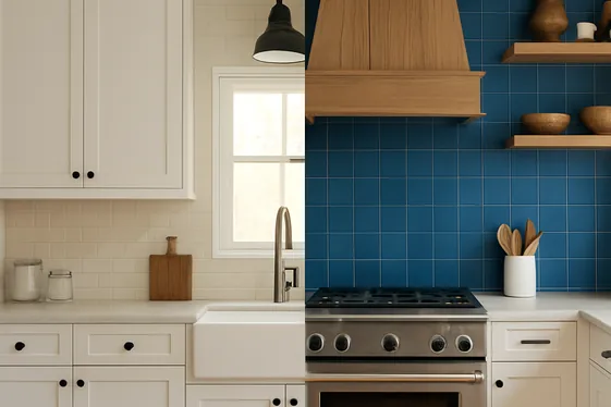 Before and After: Blue Backsplash in a Farmhouse Kitchen illustration