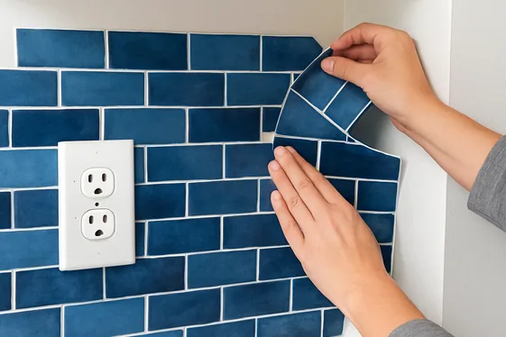 Step-by-Step Guide to Installing Blue Peel-and-Stick Backsplash illustration