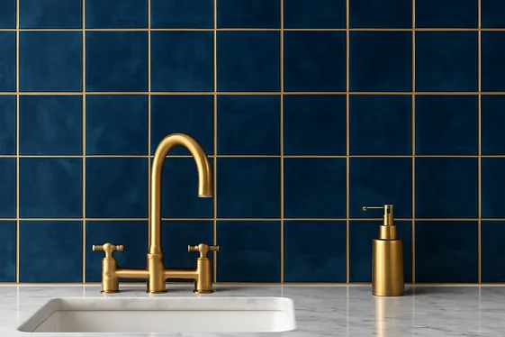 Layering Blue Tiles with Metallic Accents for a Chic Look illustration