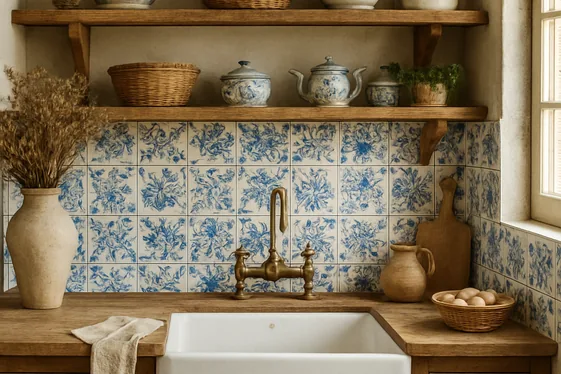 Hand-Painted Blue and White Porcelain Tiles for Vintage Vibes illustration