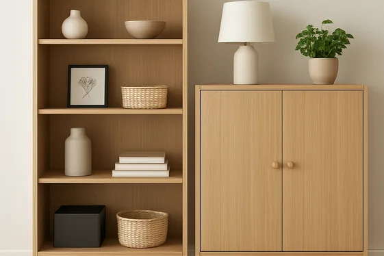 Balance Open Shelving with Hidden Storage illustration