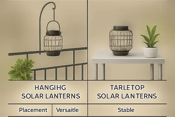 Comparison Table for Solar Lanterns: Hanging vs. Tabletop illustration