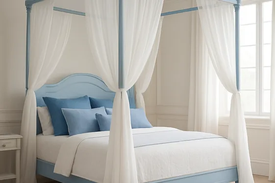 Styling a Blue and White Canopy Bed illustration