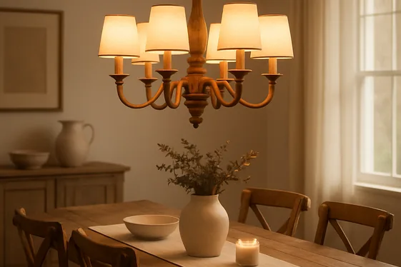 Warm Glow Chandeliers with Wooden Accents illustration