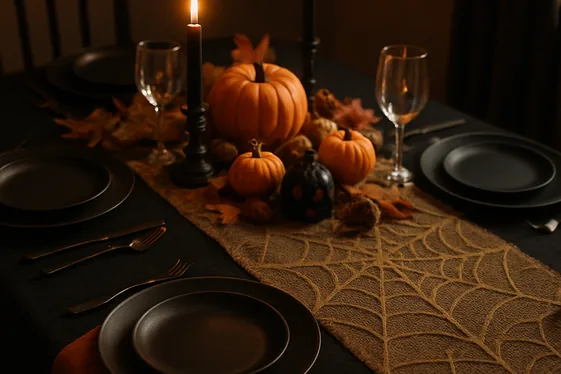 Layer with Dark, Textured Table Linens illustration
