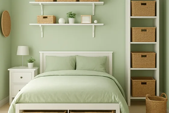 Creative Storage Ideas in a Light Green Room illustration
