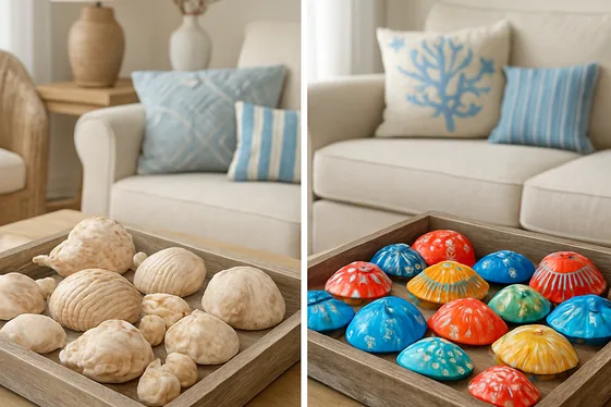 Comparison of Shell Decor Styles: Natural vs. Painted illustration