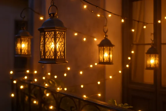 Delicate Hanging Lanterns and Fairy Lights illustration