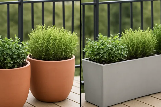 Select Slimline Planters versus Bulky Pots illustration