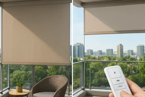 Comparison of Fixed vs. Motorized Balcony Shades illustration