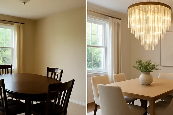 Before and After: Updating an Old Dining Room with a New Chandelier illustration