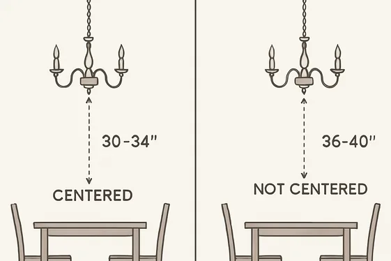 Do and Don’t List for Dining Room Chandelier Placement illustration