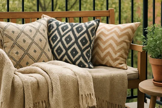 Layer with Throw Blankets and Outdoor Pillows illustration