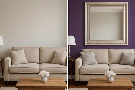 Before and After: Purple Walls and Silver Mirrors illustration