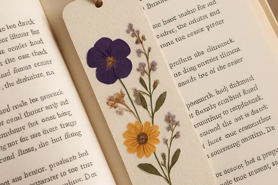 Handcrafted Bookmark with Pressed Flowers illustration